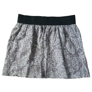 Ann Taylor Loft Sz 8 Linen Damask Print Mini Skirt Grey White Pockets  Preppy